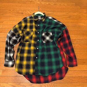 Unbranded Large Patchwork Flannel Shirt Multicolor Plaid Button Down